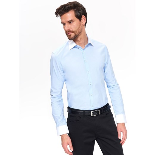 Koszula męska niebieska Top Secret bez wzorów elegancka z długim rękawem 