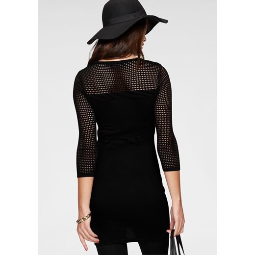 Sukienka Melrose dopasowana czarna do pracy bez wzorów z długim rękawem 