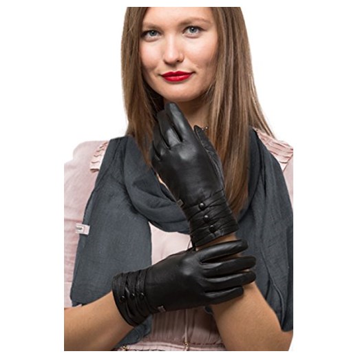 Modne skóra jagnięca skóra rękawiczki dla kobiet | rękawice ekran dotykowy z prawdziwej skóry, z Thinsulate wewnętrzna wyściółka na jesień i zimę -  l