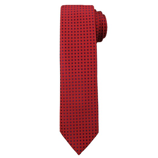 Czerwony Elegancki Męski Krawat -ALTIES- Wzór Geometryczny, w Granatowe Kwadraciki KRALTS0206 ze sklepu JegoSzafa.pl w kategorii Krawaty - zdjęcie 61884491