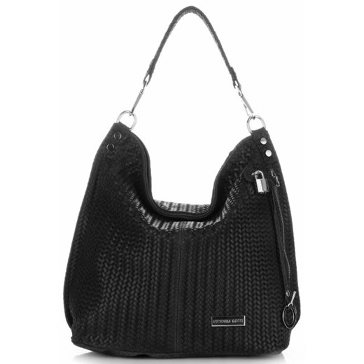 Shopper bag Vittoria Gotti czarna skórzana średniej wielkości na ramię 
