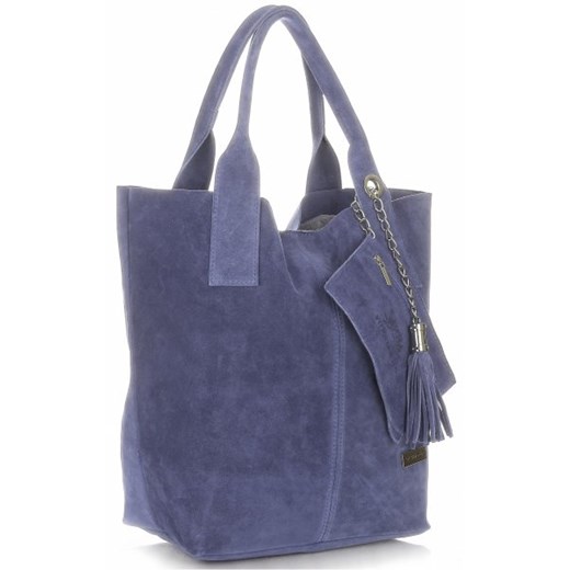 Shopper bag Vittoria Gotti niebieska zamszowa 