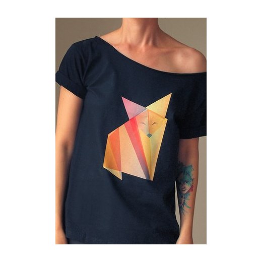S-xxl lis origami koszulka tshirt czarny oversize