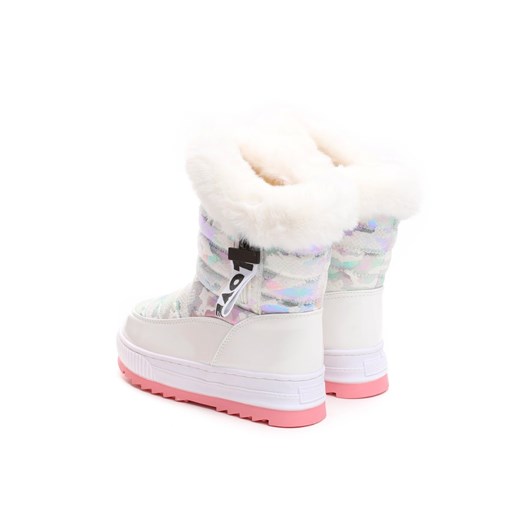 Buty zimowe dziecięce Born2be białe śniegowce zamszowe bez zapięcia 