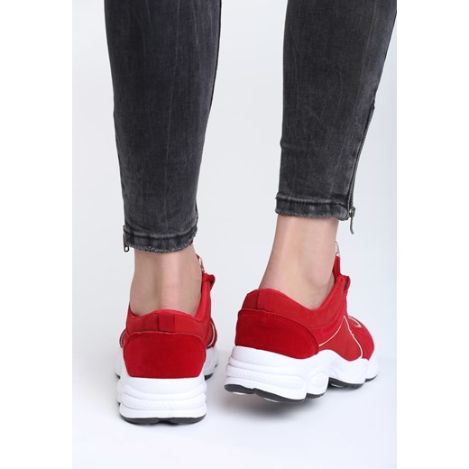 Buty sportowe damskie Born2be do biegania czerwone wiosenne sznurowane na platformie 