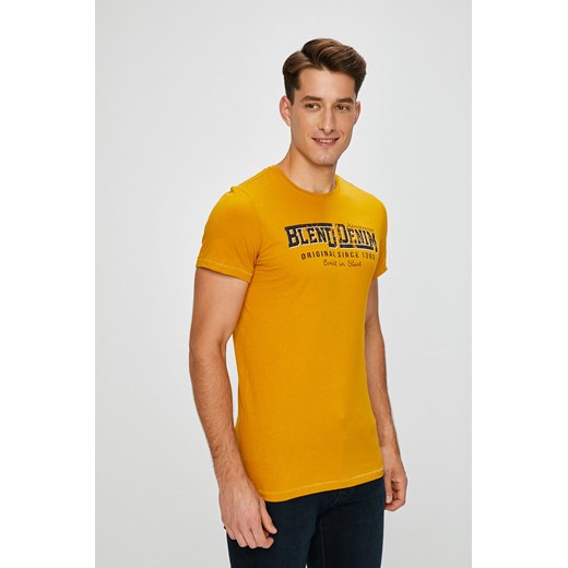 Żółty t-shirt męski Blend w stylu młodzieżowym 