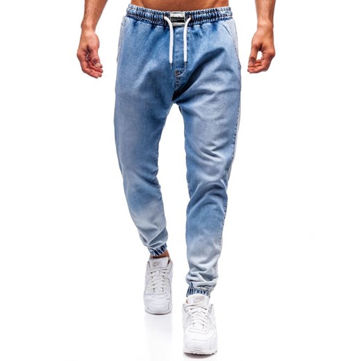 Spodnie jeansowe joggery męskie jasnoniebieskie Denley 2047  Denley S  okazja 