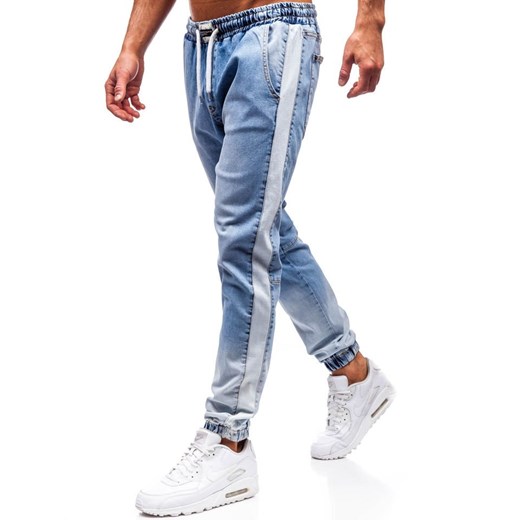 Spodnie jeansowe joggery męskie jasnoniebieskie Denley 2047  Denley M  wyprzedaż 