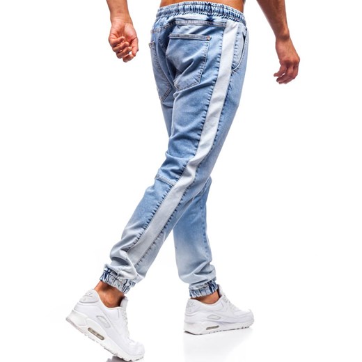 Spodnie jeansowe joggery męskie jasnoniebieskie Denley 2047 Denley  M okazja  