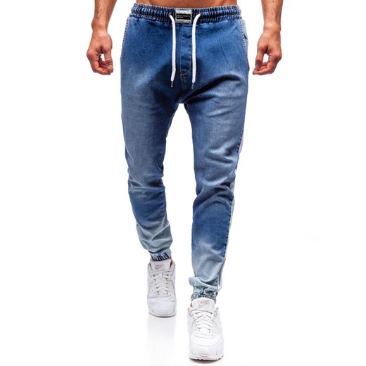 Spodnie jeansowe joggery męskie niebieskie Denley 2047 Denley  M okazja  
