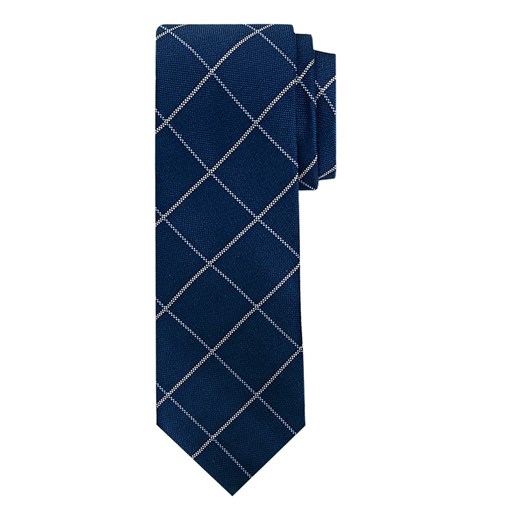 Elegancki granatowy krawat jedwabny w dużą kratę