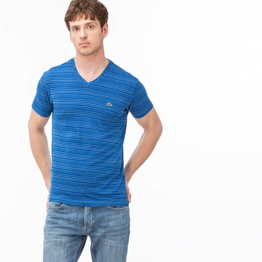 T-shirt męski Lacoste z poliestru niebieski z krótkim rękawem 