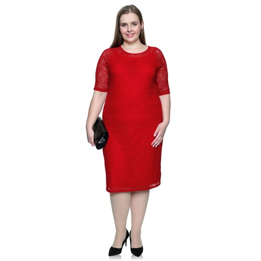 Czerwona koronkowa sukienka na podszewce   54 Modne Duże Rozmiary