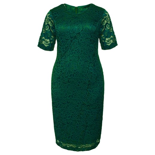 Sukienka zielona z koronką dopasowana poliestrowa midi 
