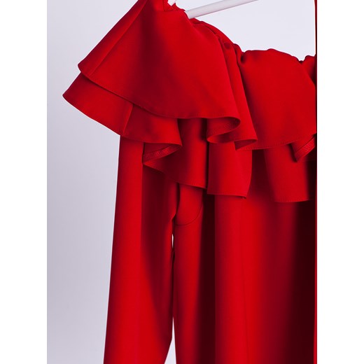 Bluzka damska Selfieroom czerwona z długim rękawem z wiskozy bez wzorów 