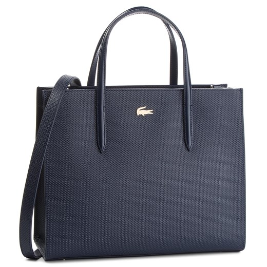 Shopper bag Lacoste na ramię niebieska bez dodatków matowa 