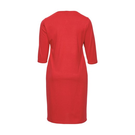 Sukienka czerwona midi elegancka gładka z długim rękawem 