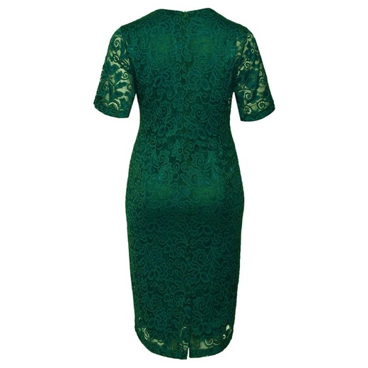 Sukienka z elastanu zielona z okrągłym dekoltem dopasowana z krótkimi rękawami 