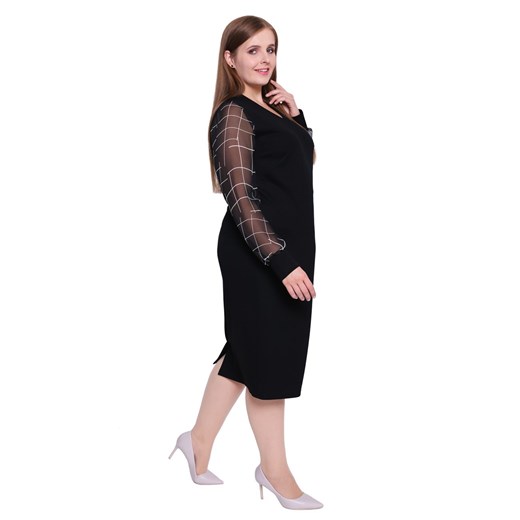 Sukienka z długim rękawem czarna midi z poliestru 