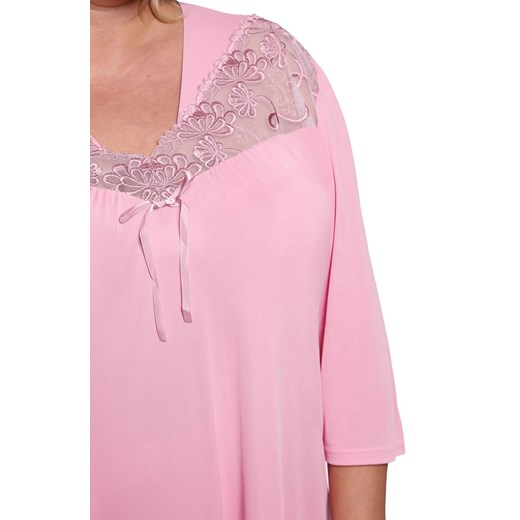 Różowa koszula nocna z koronkowym akcentem Mewa   54 Modne Duże Rozmiary