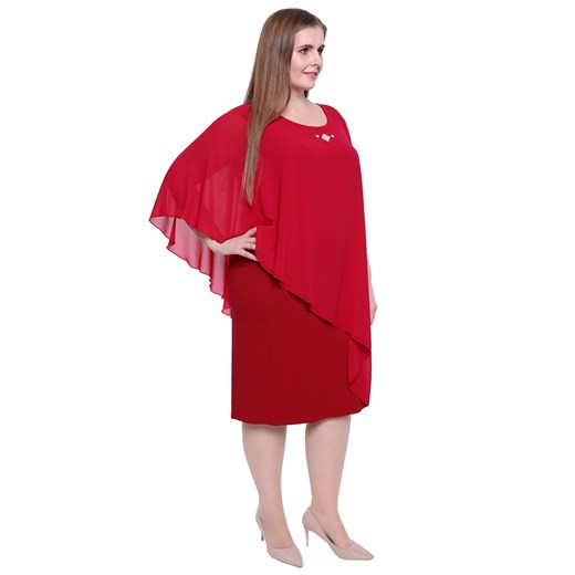 Sukienka czerwona dla puszystych z długim rękawem 