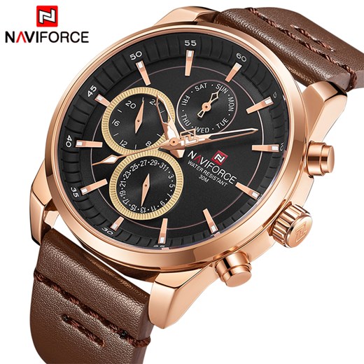Zegarek NAVIFORCE - NF9148 (zn085c) brown/rg + BOX - Brązowy || Różowe złoto Naviforce   TAYMA