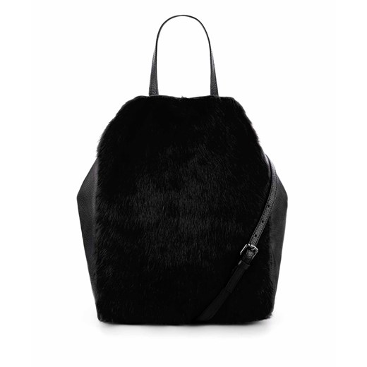 Czarna torebka shopper bag ze skóry licowej z futerkiem SALORNO