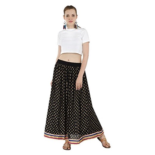 Kobiety Elastische talię sukienka Maxi długa z nadrukiem kwiatowym w pełnej długości spódnice, kolor: czarny Skavij  sprawdź dostępne rozmiary Amazon