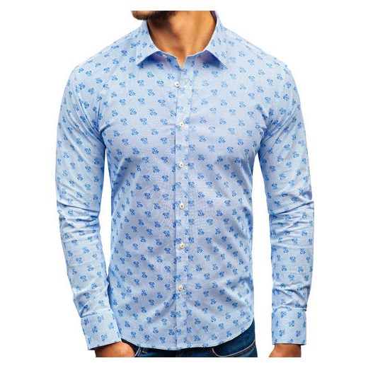 Koszula męska we wzory z długim rękawem biało-niebieska 300G36  Denley L okazja  