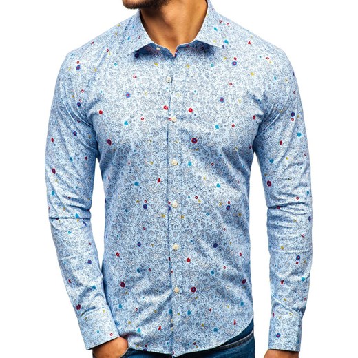 Koszula męska we wzory z długim rękawem błękitna 300G7 Denley  XL promocyjna cena  