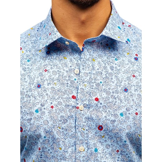 Koszula męska we wzory z długim rękawem błękitna 300G7  Denley 2XL wyprzedaż  