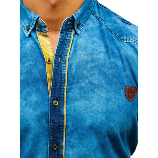 Koszula męska jeansowa z długim rękawem niebieska Denley RL15 Denley  XL okazyjna cena  