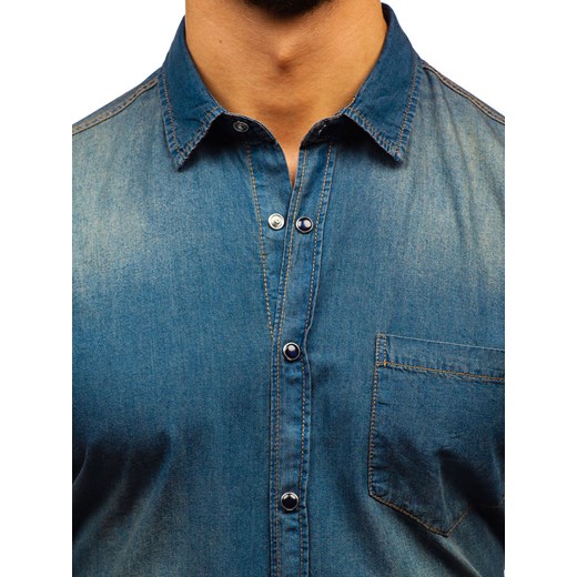 Koszula męska jeansowa z długim rękawem granatowo-szara Denley 1316 Denley  2XL promocja  