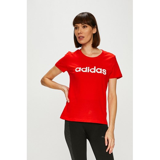 Bluzka sportowa Adidas Performance na fitness czerwona z napisami 