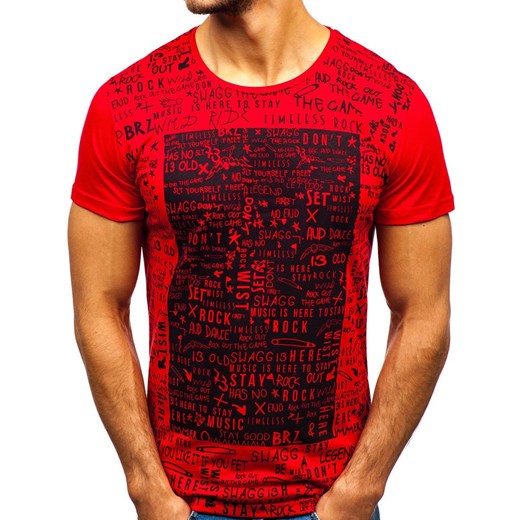 T-shirt męski z nadrukiem czerwony Denley 1173 Denley  L okazyjna cena  