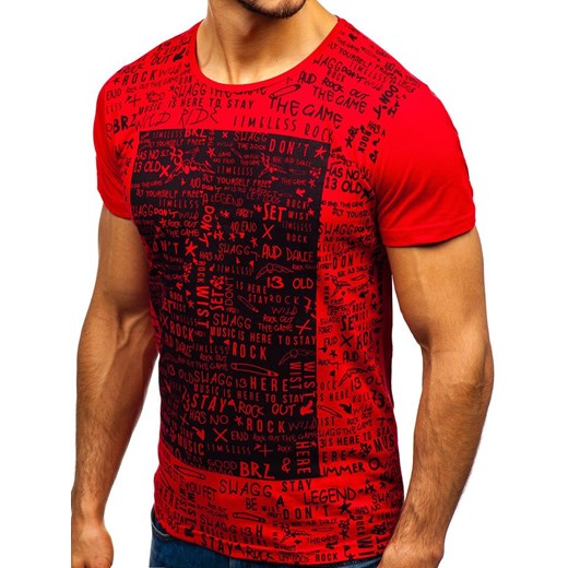 T-shirt męski z nadrukiem czerwony Denley 1173  Denley XL okazyjna cena  