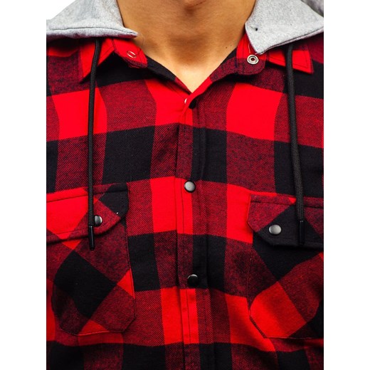Koszula męska flanelowa z długim rękawem czarno-czerwona Denley 1031  Denley L okazja  