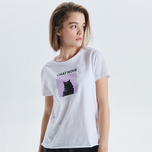 Cropp - Koszulka z nadrukiem - Biały  Cropp XS 