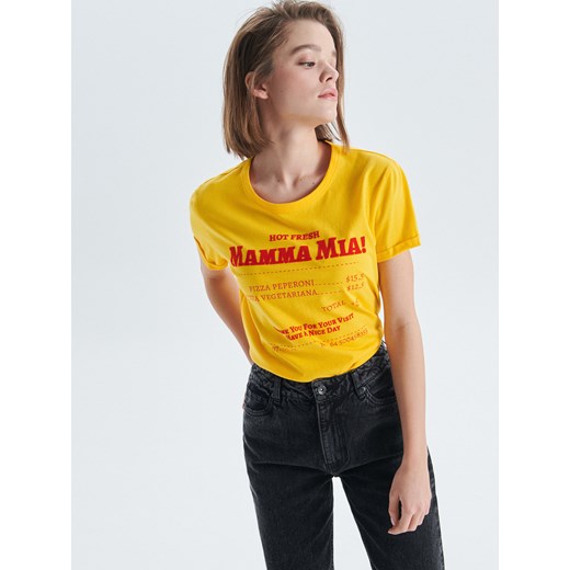 Cropp - Koszulka z nadrukiem - Żółty  Cropp XL 