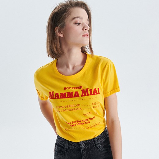 Cropp - Koszulka z nadrukiem - Żółty Cropp  L 