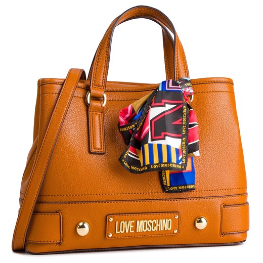Brązowa shopper bag Love Moschino duża zdobiona młodzieżowa 