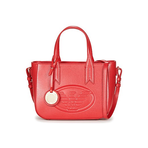 Shopper bag Emporio Armani czerwona matowa z breloczkiem 