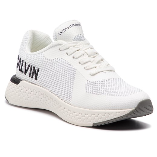 Sneakersy damskie Calvin Klein gładkie na wiosnę białe ze skóry ekologicznej sportowe 