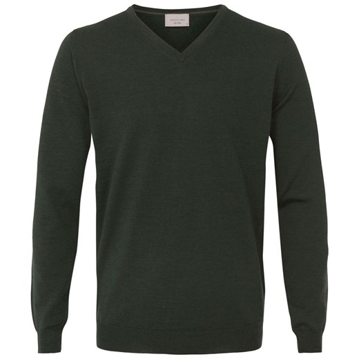 Sweter / pulower v-neck z wełny z merynosów w kolorze butelkowej zieleni