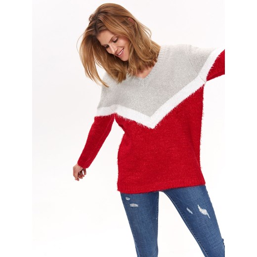 Wielokolorowy sweter damski Top Secret na zimę z dekoltem w serek 