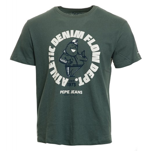 Zielony t-shirt męski Pepe Jeans jesienny z krótkim rękawem 