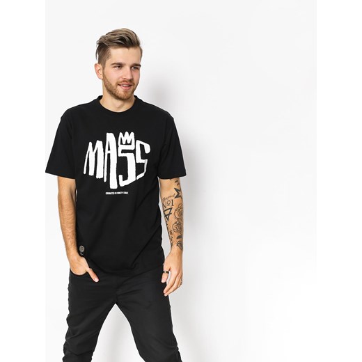 T-shirt męski Massdnm czarny z krótkim rękawem z napisami 