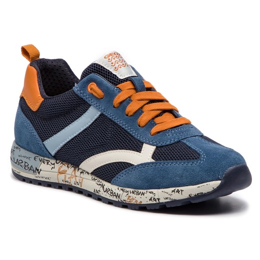 Buty sportowe dziecięce Geox sznurowane niebieskie w abstrakcyjnym wzorze 