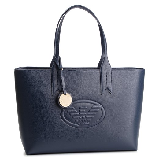 Shopper bag Emporio Armani casualowa mieszcząca a7 niebieska matowa 