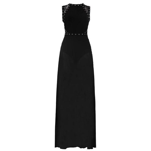Elegrina sukienka balowe na karnawał z okrągłym dekoltem prosta czarna maxi 